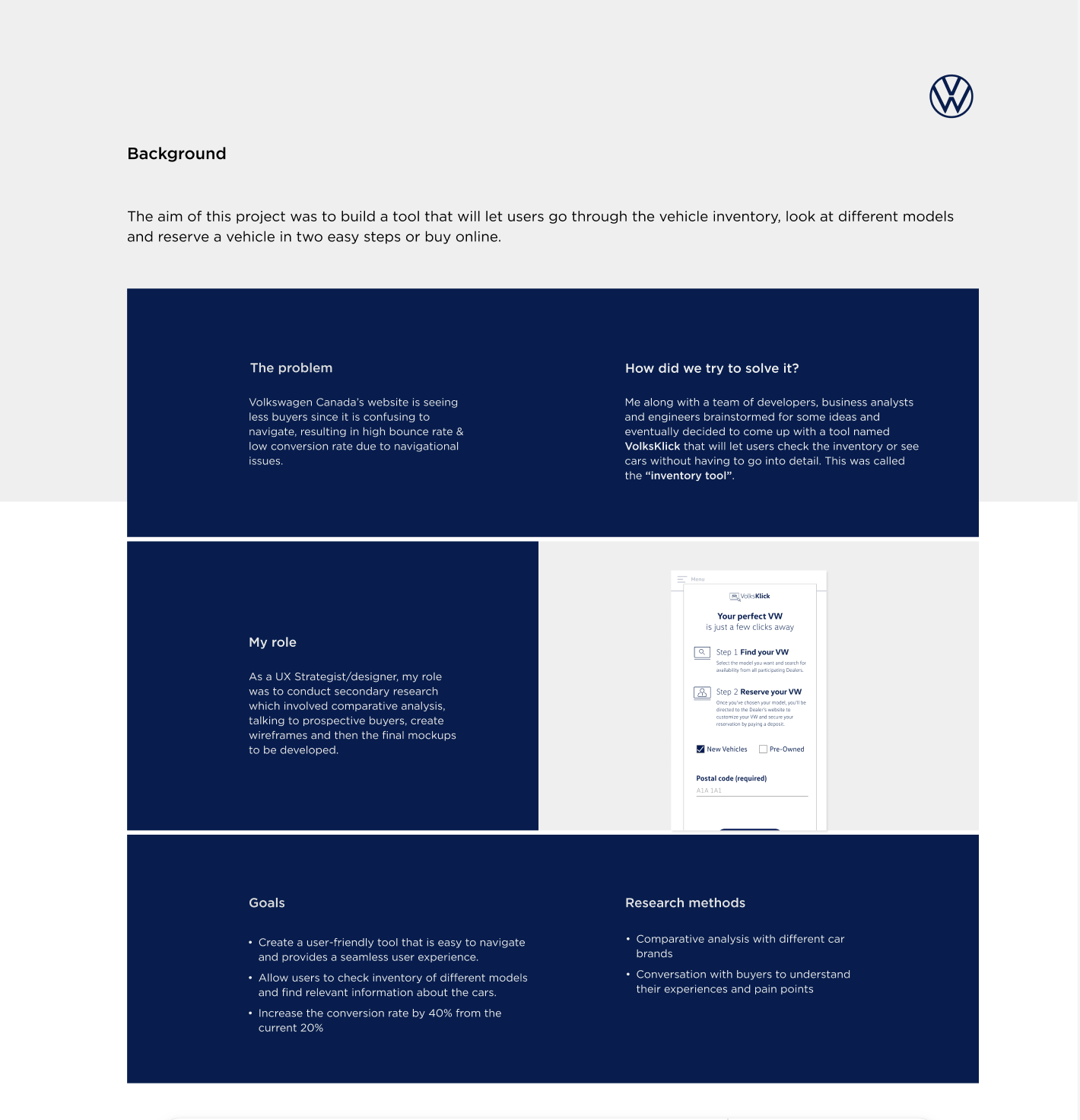 VolksKlick background: the problem, proposed solution, my role, goals, and research methods